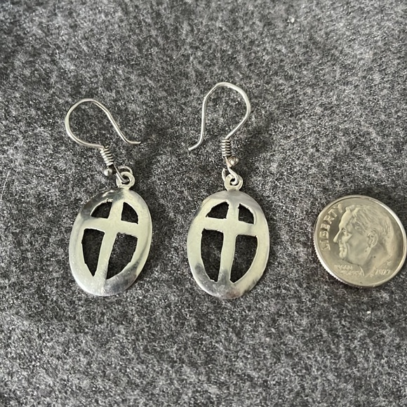 Artisan Sterling Cross Earrings. - Picture 2 of 5